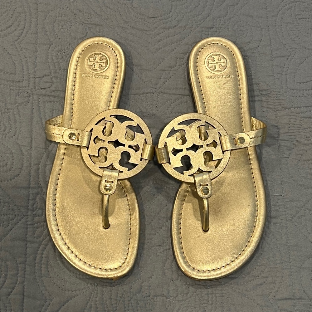 Tory Burch Miller Metallic Flat Leather Sandal Women’s Size 9M